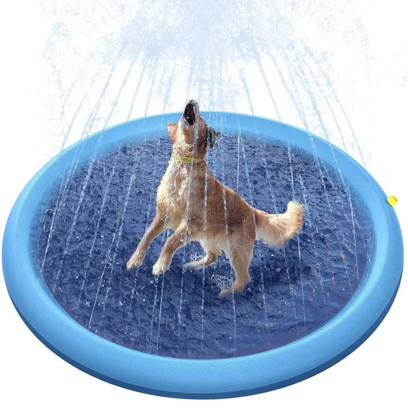 Piscine gonflable pour animaux de compagnie, 150/170cm, arroseur d'eau, tapis de jeu, polymères de refroidissement, fontaine interactive extérieure, jouet pour chiens, été