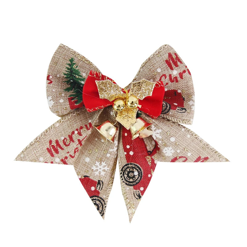 Mini nœud décoratif pour sapin de noël, 5 pièces/paquet, ruban décoratif pour nouvel an, fête de noël, maison, pendentifs en forme de cloche
