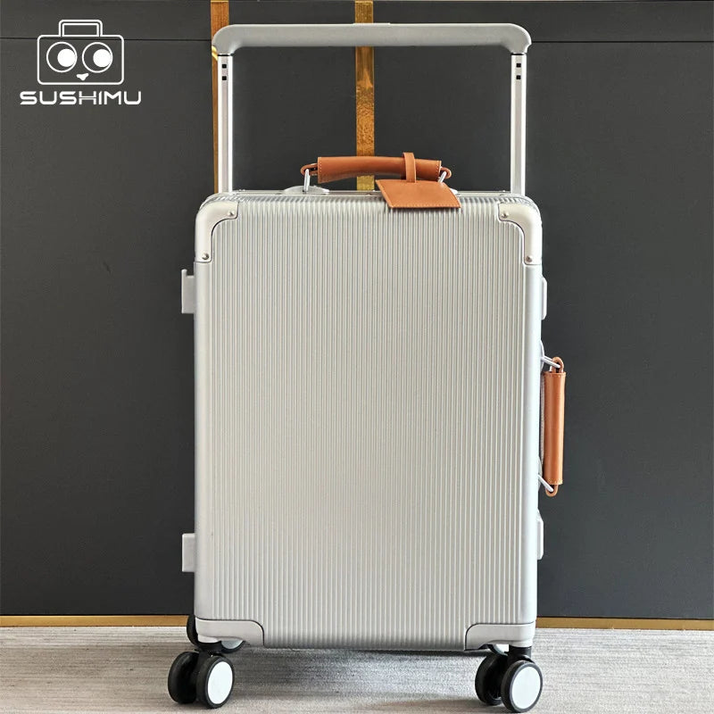 Valise rigide en PC + ABS avec cadre en aluminium SUSHIMU – bagage à roulettes à poignée large, 20 et 24 pouces