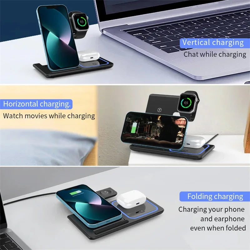 Chargeur sans fil 3 en 1 pour iPhone 15 14 13 12 Pro Max 11 15W, Station de charge rapide pour Apple Watch, support à Induction Airpods