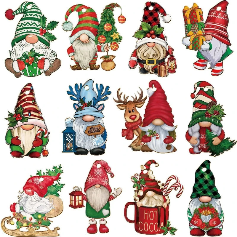 Pendentifs Gnome de Noël en bois, lot de 12, décorations suspendues pour arbre de Noël