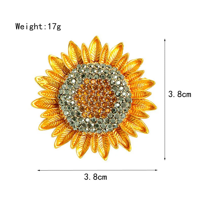 Broches Tournesol en strass vintage pour femmes, broche à fleurs et plantes à la mode, épingles à revers