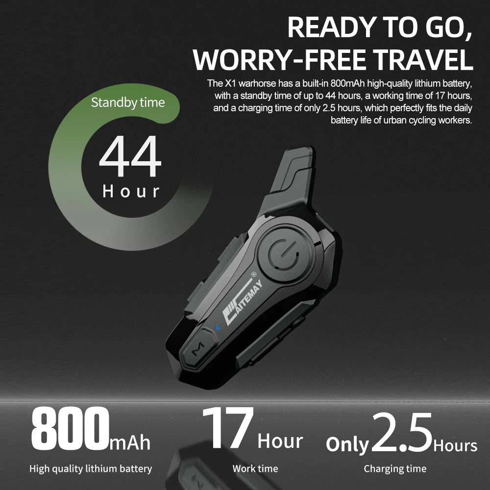 Oreillette Moto Bluetooth Interphone Casque pour 2 personnes intercommunication Moto Interphone Sans Fil Réduction Du Bruit