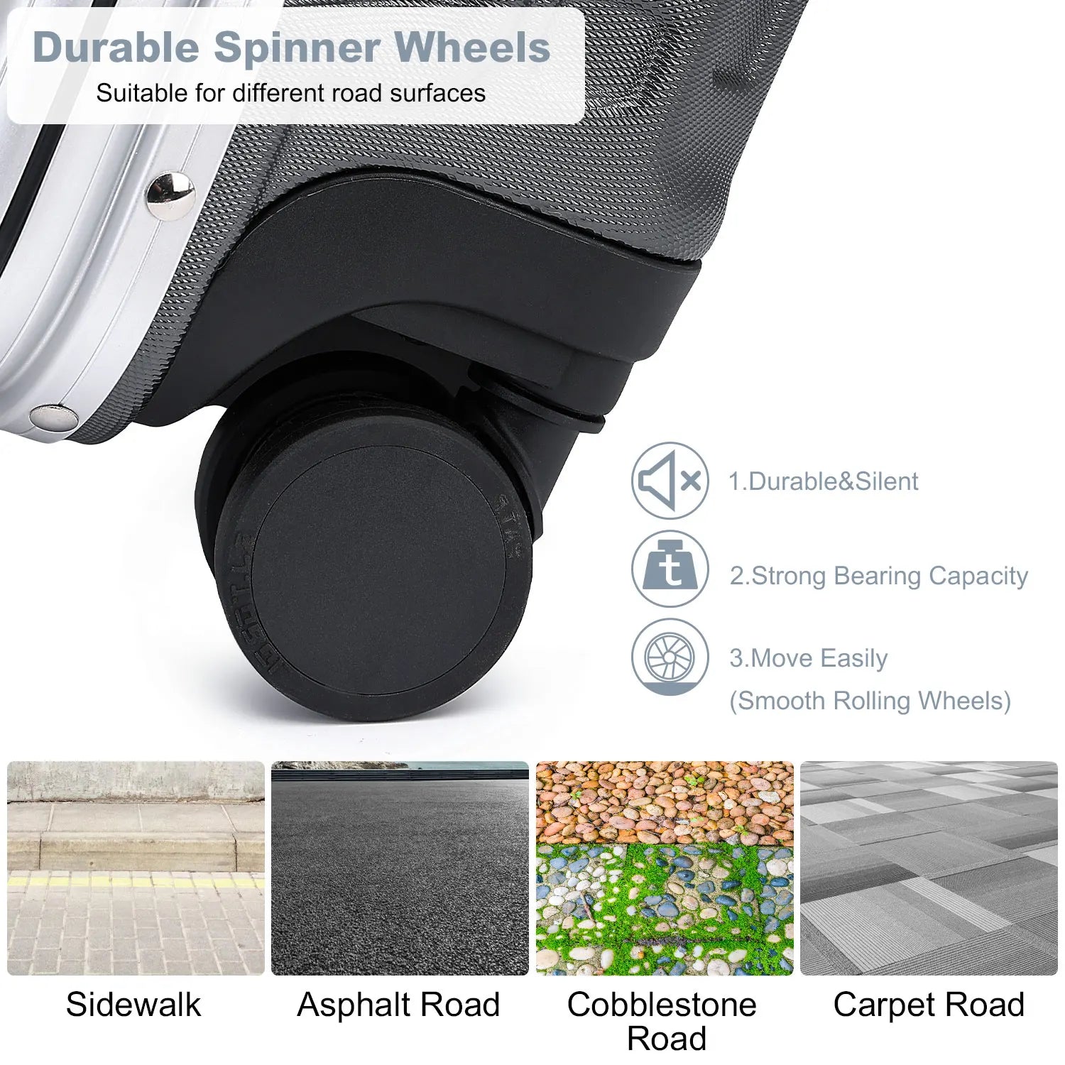 Valise rigide KONO – Bagage à main PC avec cadre aluminium, 4 rouleaux et serrure TSA