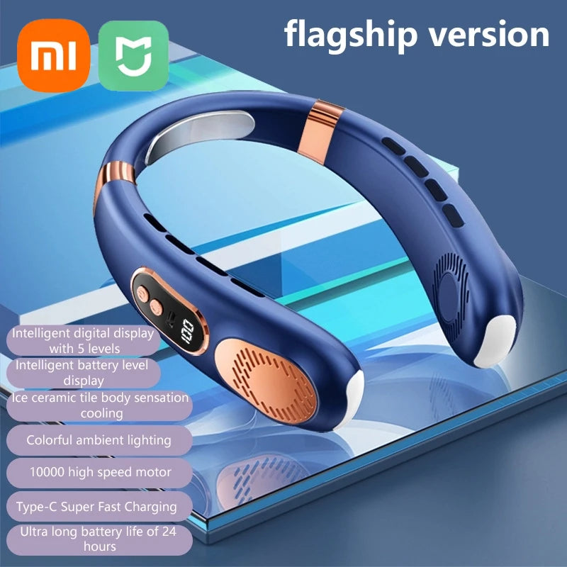 Ventilateur de cou sans pales XIAOMI 2025, 5 vitesses réglables, affichage numérique, USB rechargeable