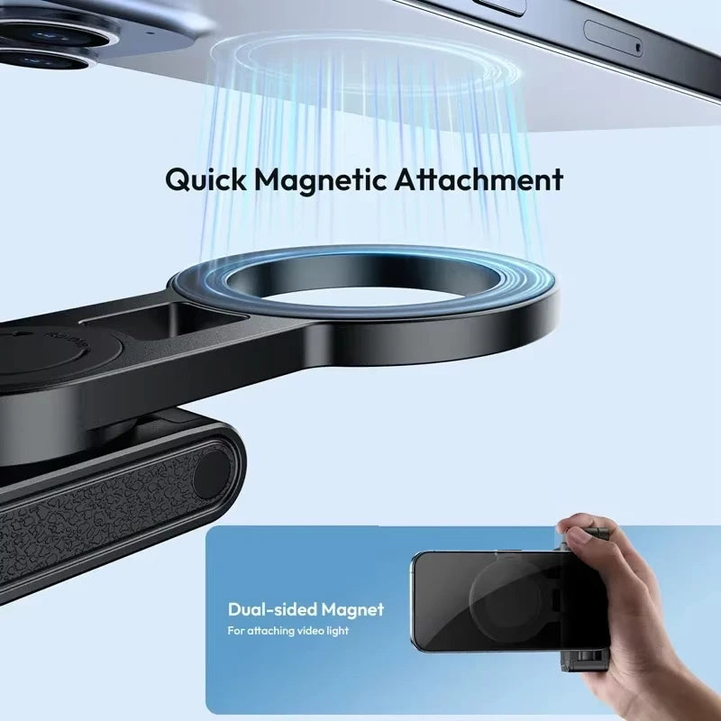 Trépied magnétique sans fil 4-en-1 – Perche à selfie, poignée, support de bureau pour iPhone & Samsung