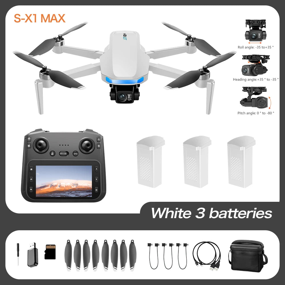 2025 S-X1 GPS Pro Drone – 8K HD, Caméra 3 Axes avec Cardan EIS, Télécommande Écran 5G, Quadrirotor RC
