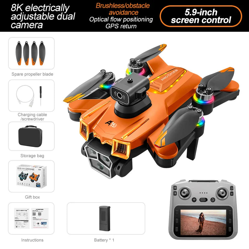 Drone A19Pro 2025 – GPS, Retour à une touche, 5G, 8K HD, Caméra omnidirectionnelle, Évitement d'obstacles, Jouet RC