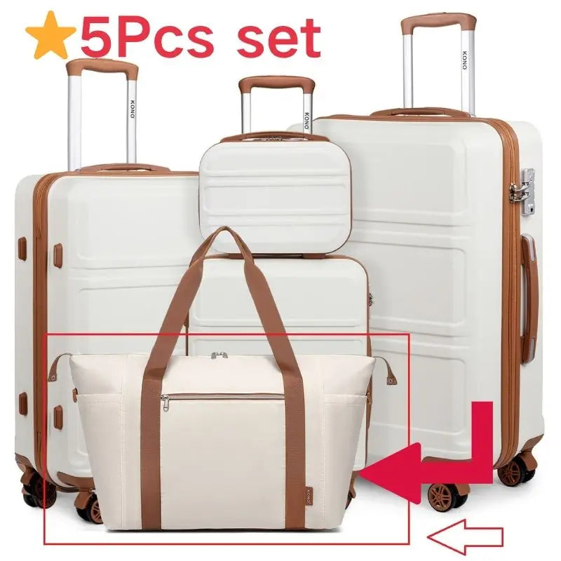 Ensemble de bagages rigides ABS KONO 4/5/6 pièces – léger, serrure TSA, valises S-M-L-XL + sac polochon et trousse de toilette