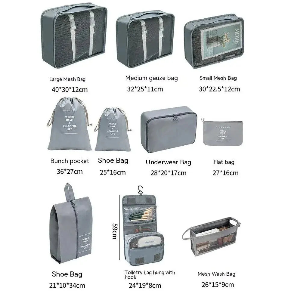 Sacs de rangement de voyage, valise, cubes d'emballage, étuis, armoire portable, bagages, vêtements, chaussures, poudres, possède, 7 pièces, 10 pièces