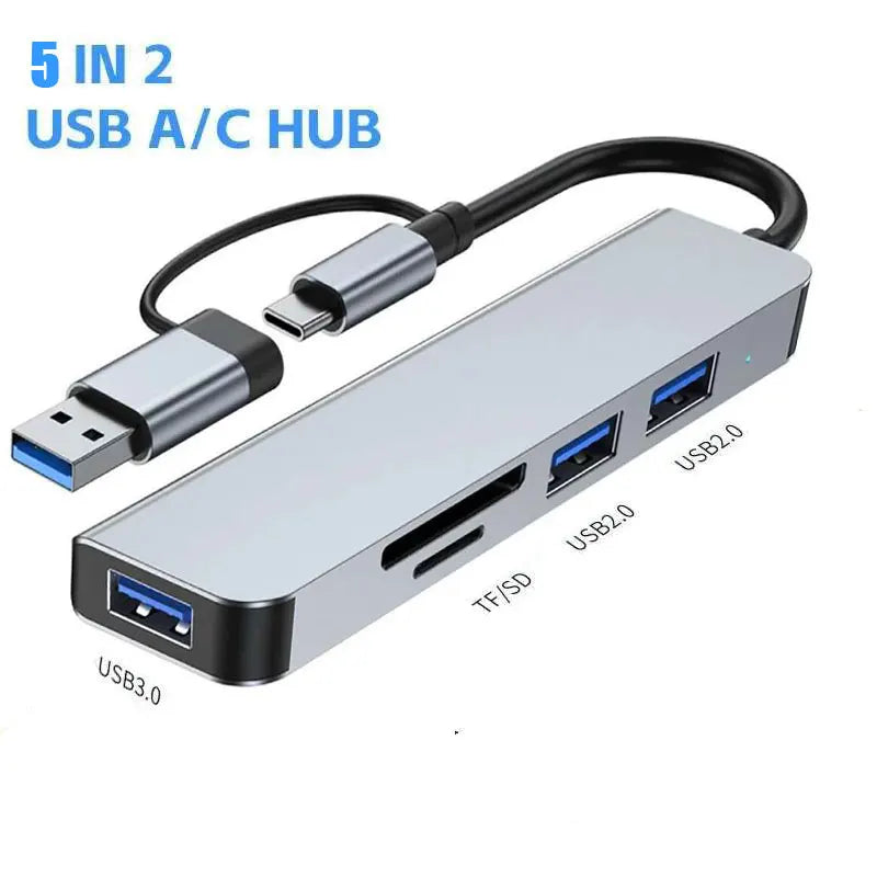 HUB USB 3.0 Type C, USB 2.0 TF/SD 5 ports multi-répartiteur OTG pour Lenovo HUAWEI Xiaomi alliage d'aluminium USB 3.0 Hub pour PC