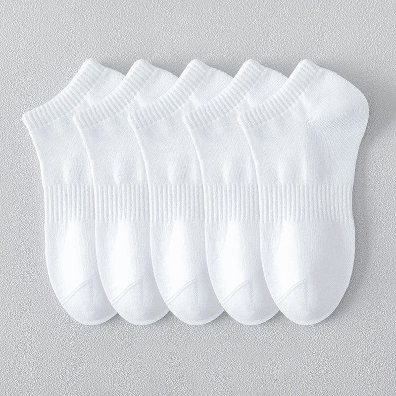 Chaussettes de sport 5 paires 100% coton été hommes femmes chaussettes noir blanc couleur unie Absorption Anti-odeur coupe basse respirante