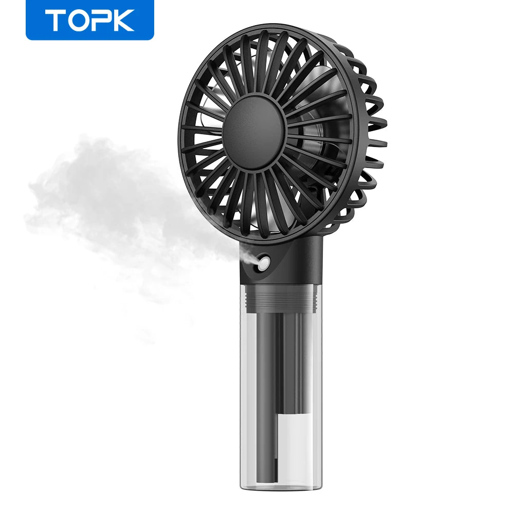 Mini ventilateur portable TOPK avec brumisateur d'eau, capacité de 2000 mAh et fonction d'humidification pour l'été, ventilateur électrique personnel, ventilateurs USB