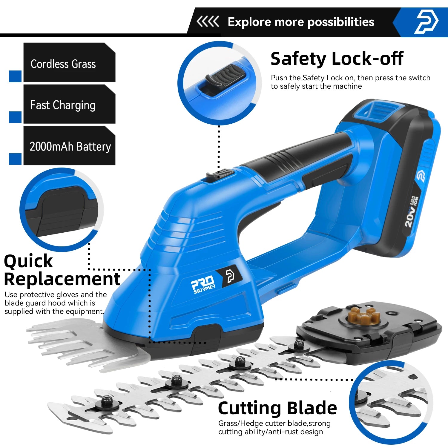 Taille-haie électrique sans fil 2 en 1, 20V, batterie, tondeuse à gazon, sécateur, outils de jardin, cisailles