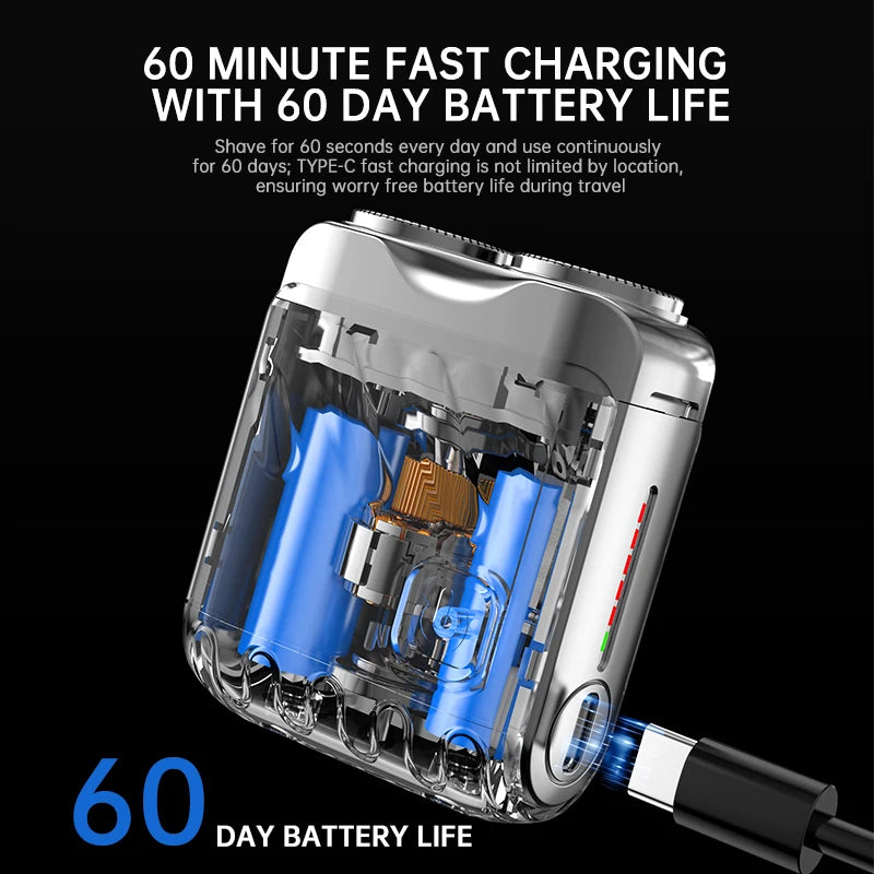 Mini rasoir électrique pour hommes – double tête rotative, étanche, rechargeable Type-C, portable, pour voyage, cheveux et barbe
