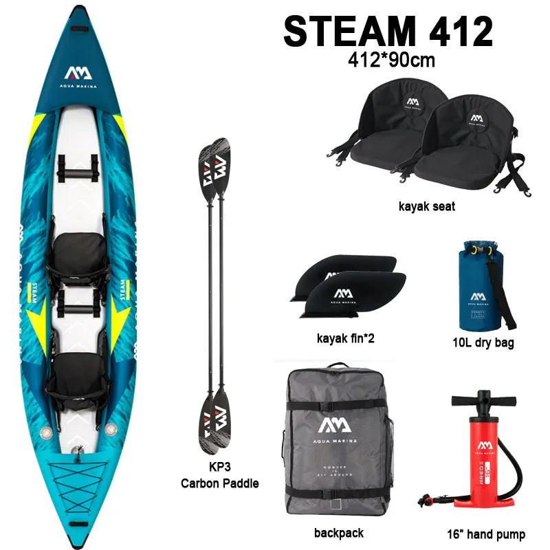 Bateau gonflable AQUA MARINA 2 personnes modèle kayak de sport canoë STEAM canot en PVC radeau pompe siège drop stitch plancher PVC laminé