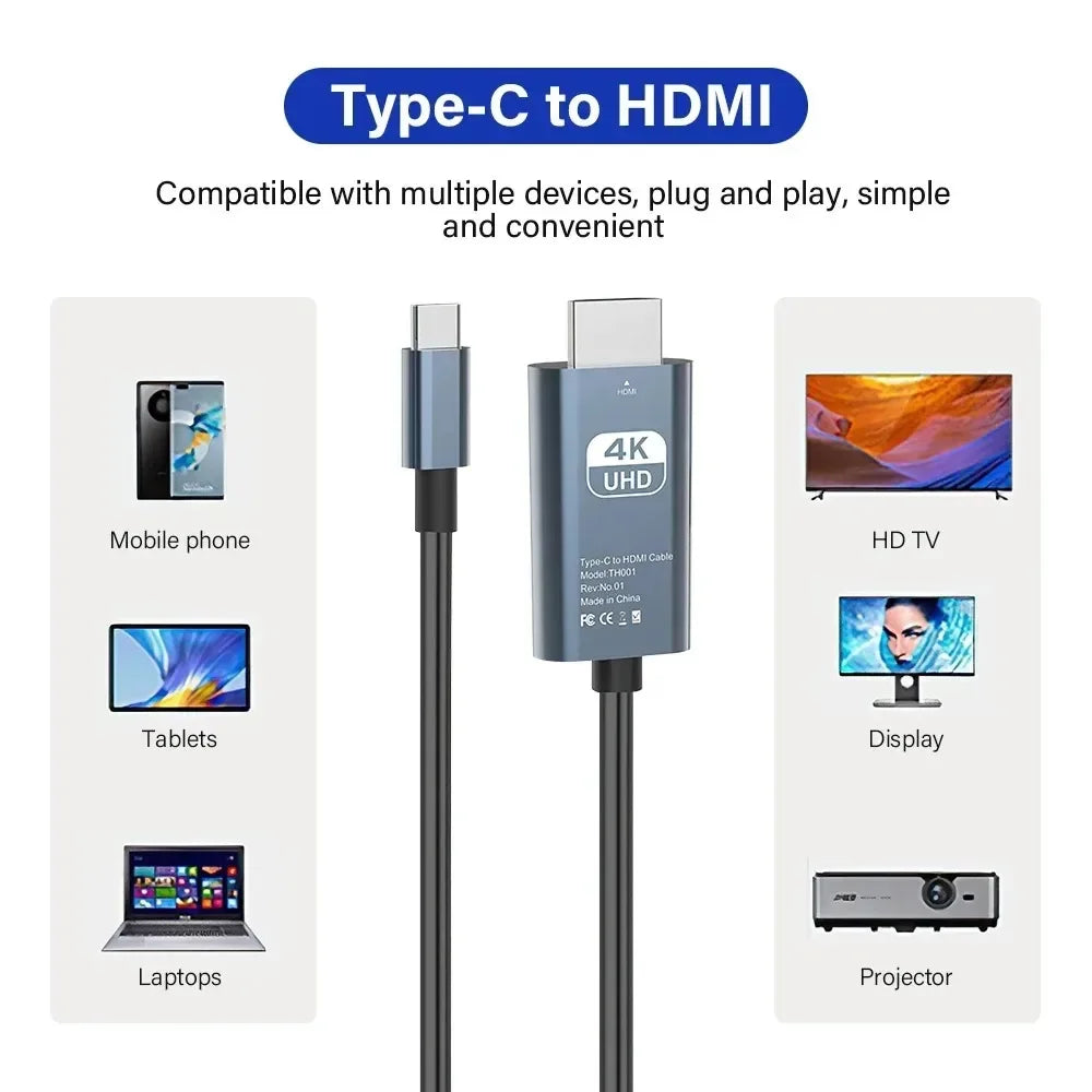Câble USB C vers HDMI 4K 60Hz 30Hz 8K, adaptateur de Type C, câble convertisseur HDTV pour iPhone 15, convertisseur TV MacBook Air iPad Samsung