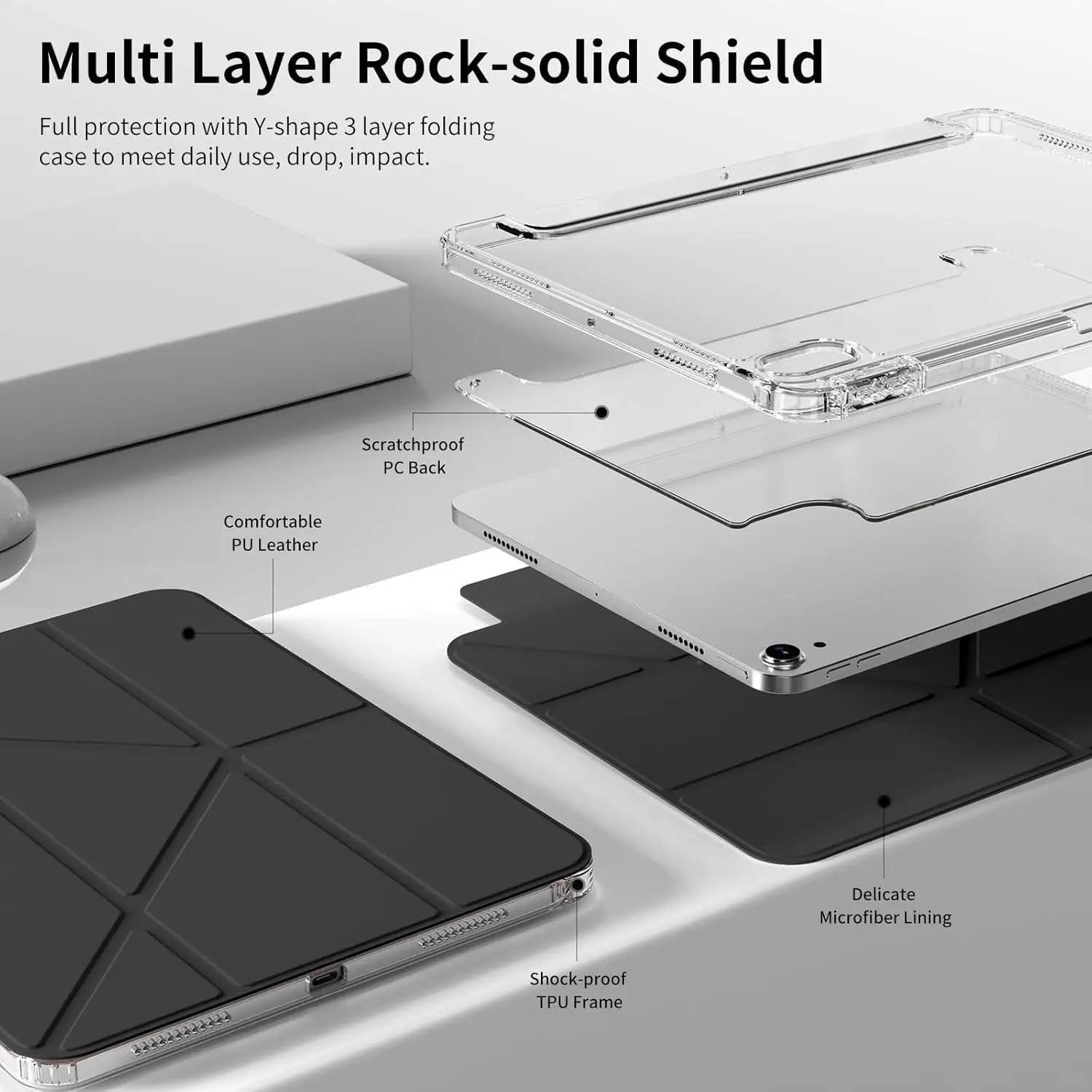 Coque iPad 3-en-1 Y-Fold Flip avec rabat magnétique – support multi-angles
