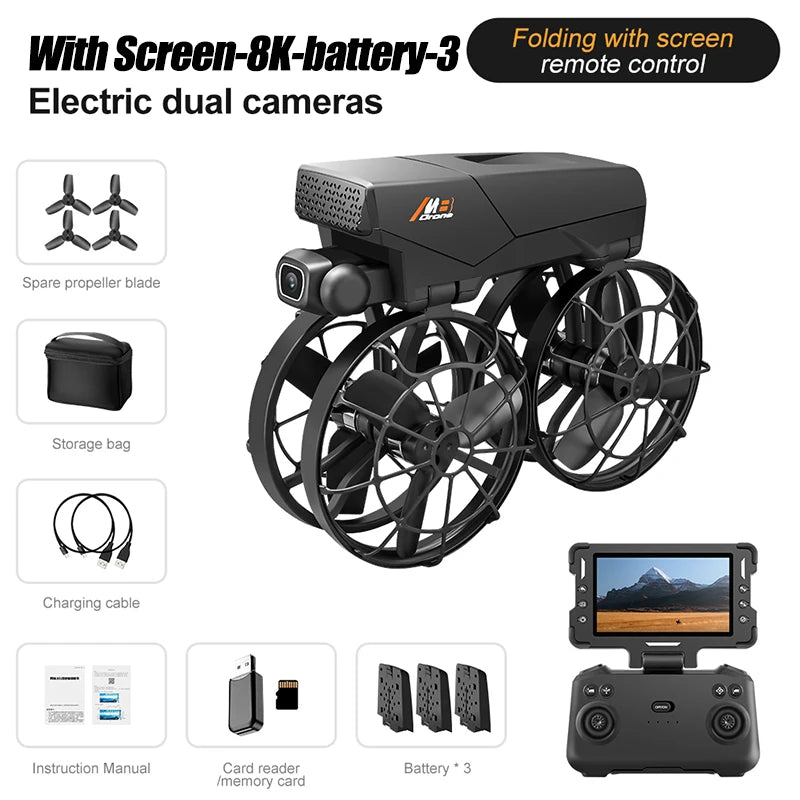 Drone M8 4K Professionnel – Double caméra, écran intégré, flux optique