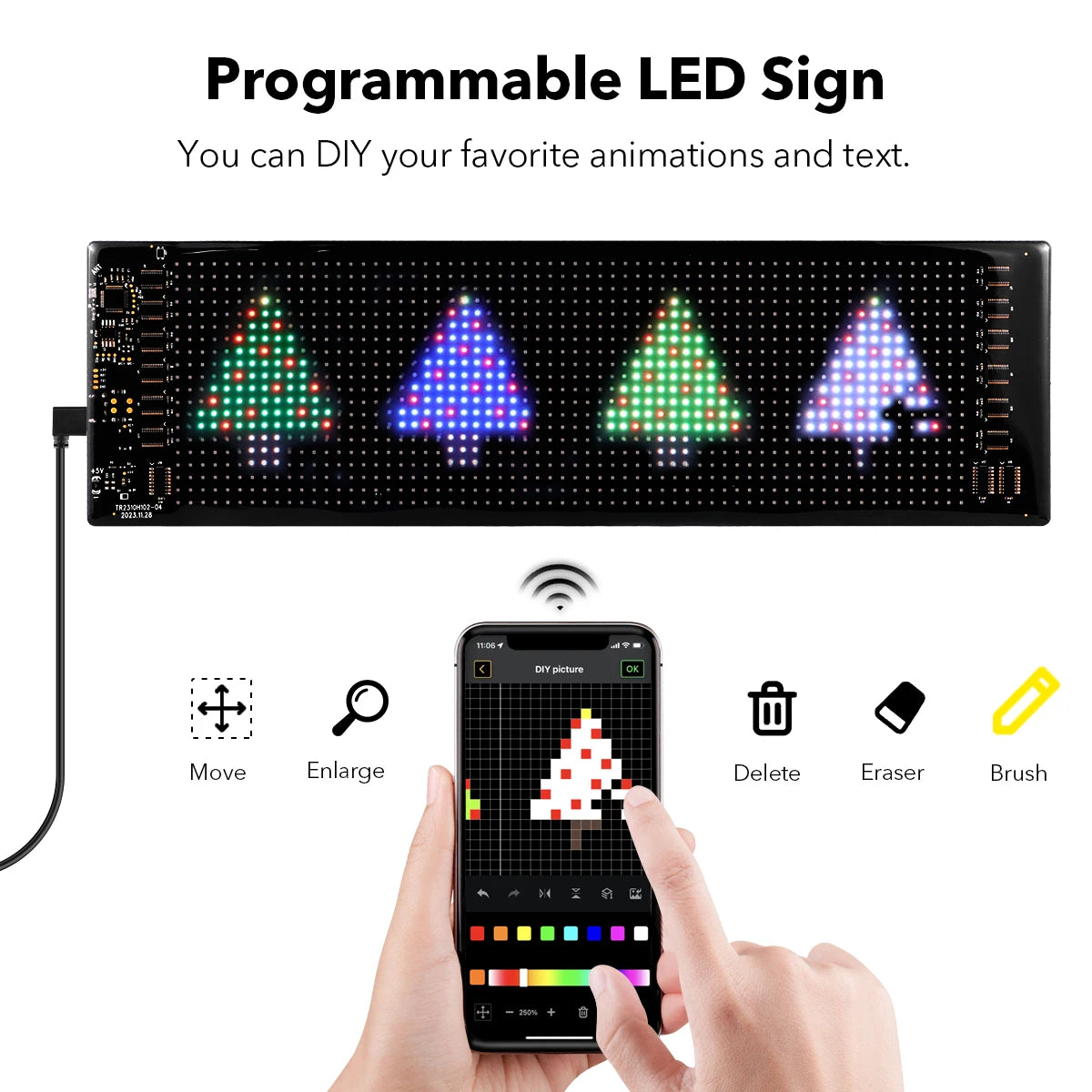 Écrans d'affichage LED Bluetooth intelligents, Module LED RGB, panneau de matrice de pixels, panneau à défilement, lumière publicitaire, décor de voiture