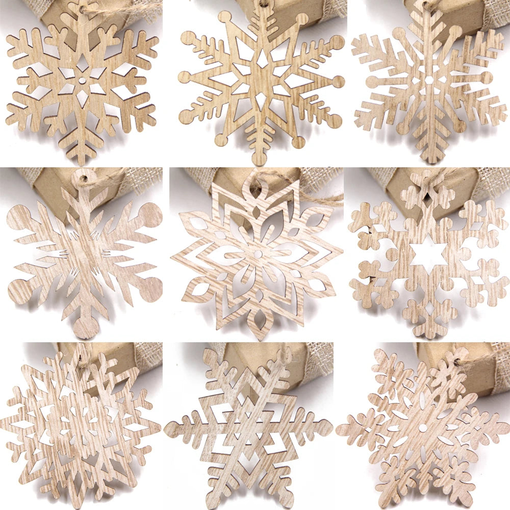 Flocon de neige creux en bois pour Noël, ornements de Noël vintage, décorations d'arbre de Noel, cadeaux, 12 pièces par boîte