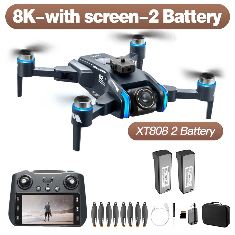 Drone Xiaomi Mijia XT808 8K Professionnel avec Écran, Caméra Double HD 5G, Flux Optique, GPS, Moteur Sans Balais, Pliable, Quadrirotor RC