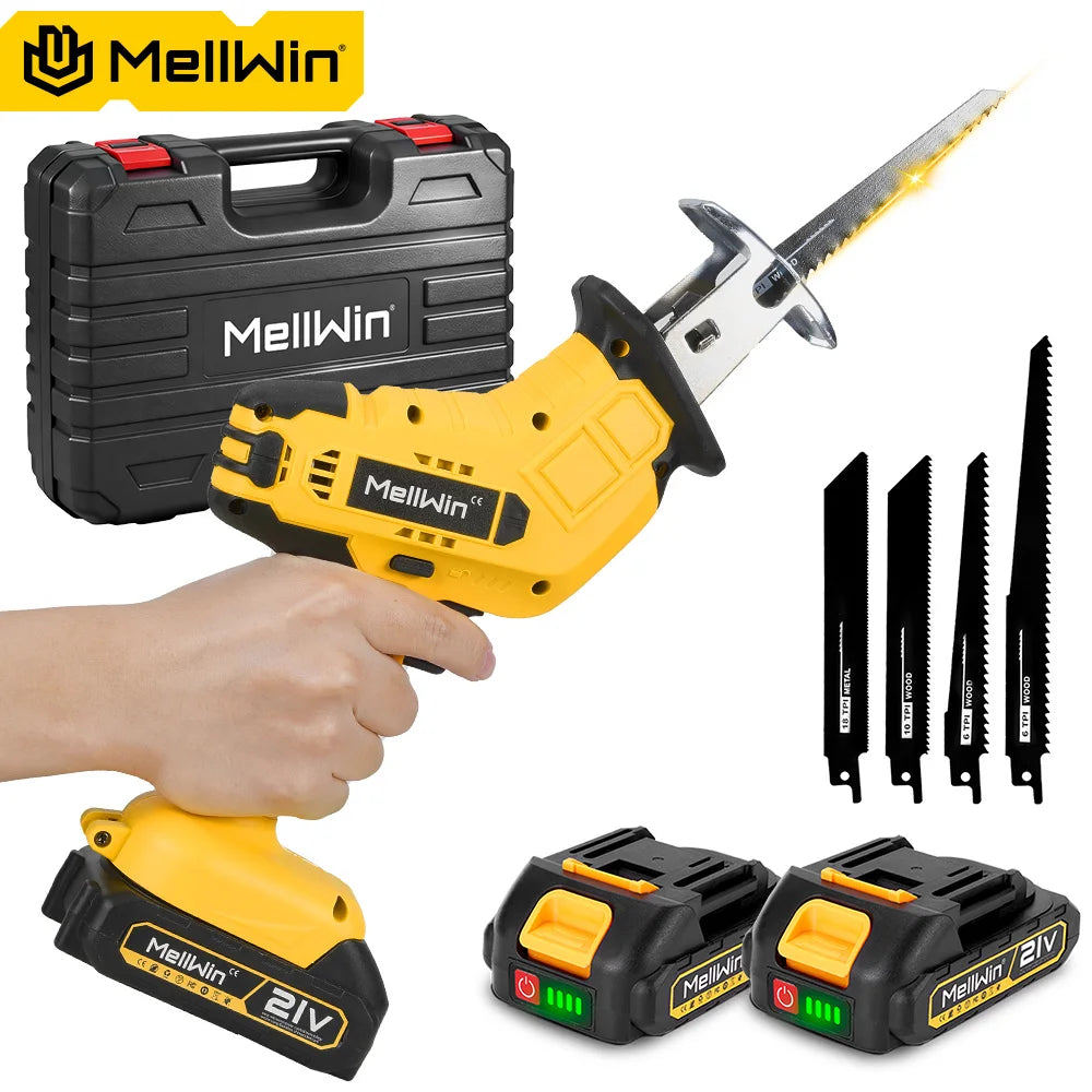 Scie Alternative Électrique Sans Fil MELLWIN – Coupe Bois, Métal et PVC, Compatible Batterie Makita 18V