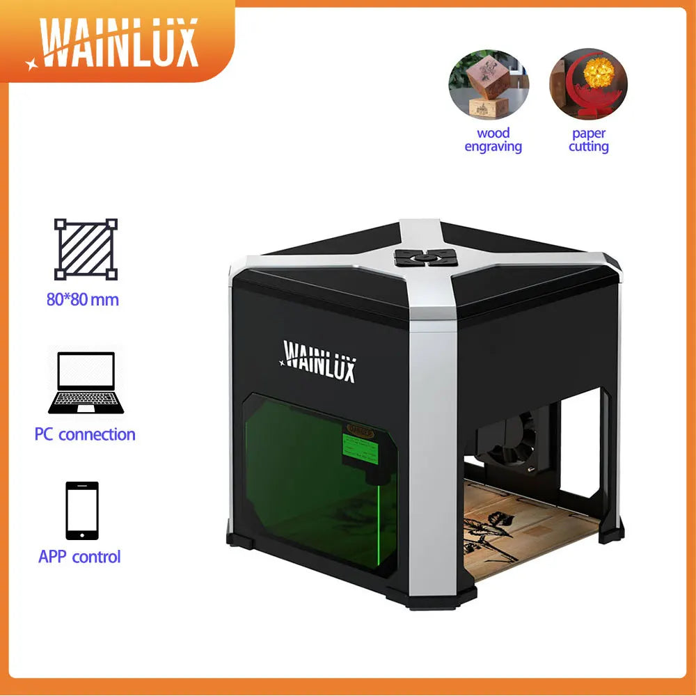 Graveur laser Bluetooth K6 Wainlux-, imprimante portable, gravure, découpe, 80x80mm, CNC, support de machine, bois, plastique