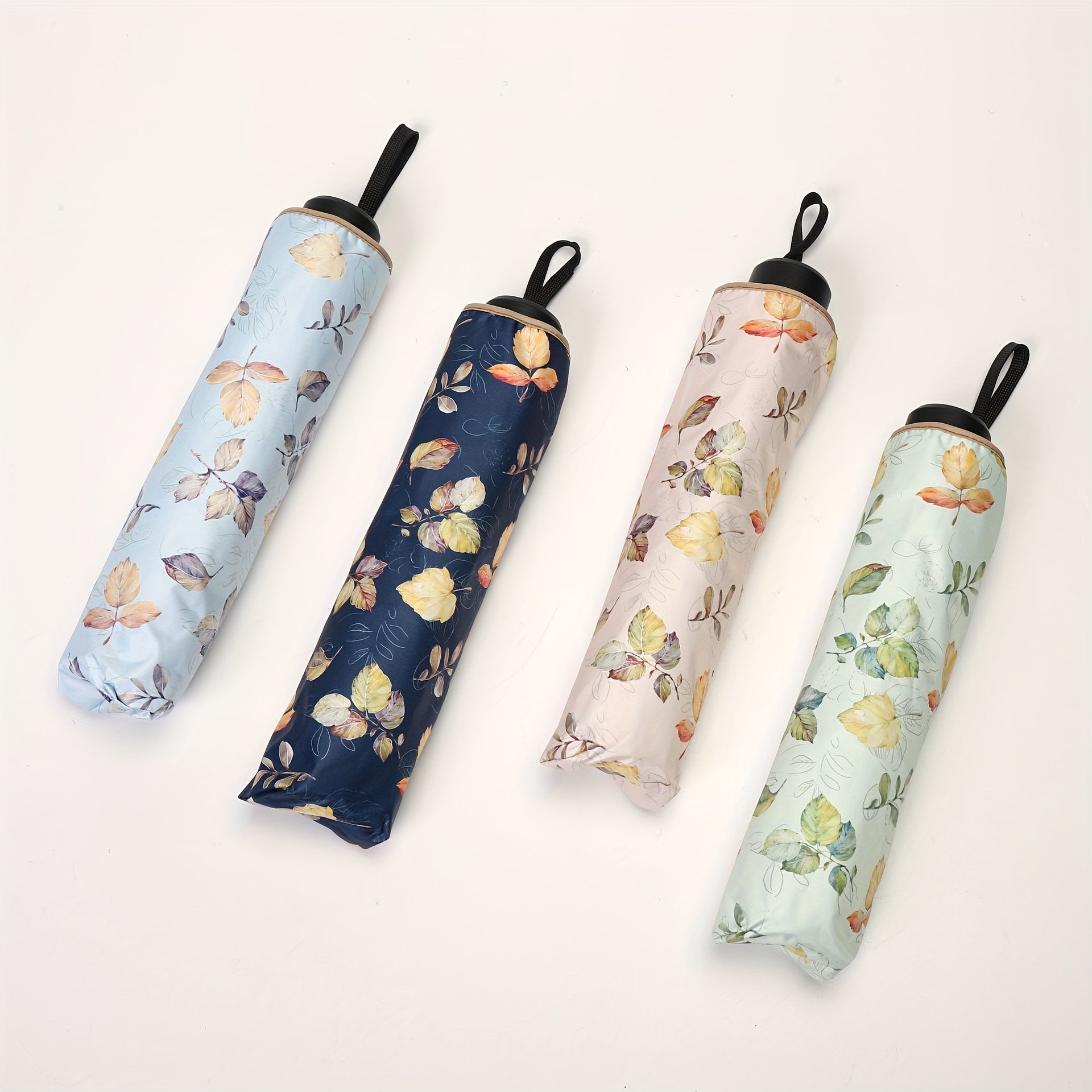 Parapluie pliant automatique à imprimé feuilles d'automne rétro avec protection UV