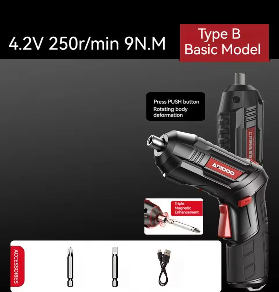 Tournevis électrique portable – Petit et puissant, rechargeable 4,2V 6Nm, 250 tr/min, kit complet