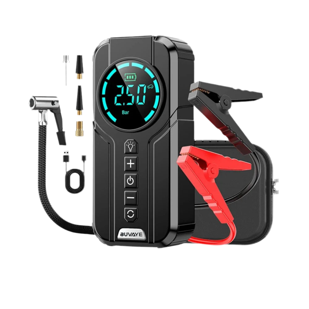 Démarreur de voiture BUVAYE, pompe à Air, lumière LED, compresseur d'air Portable, gonfleur de pneus multifonction