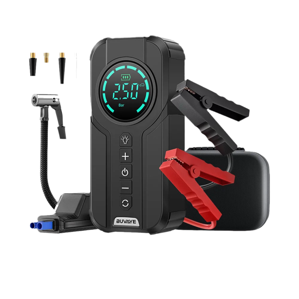 Car Jump Starter, Air Pump, LED Light, Portable Air Compressor, Multi-Function Tire Inflator, Auto Portable Battery Jump Starter with EVA Bag (Ethylene Vinyl Acetate) 
