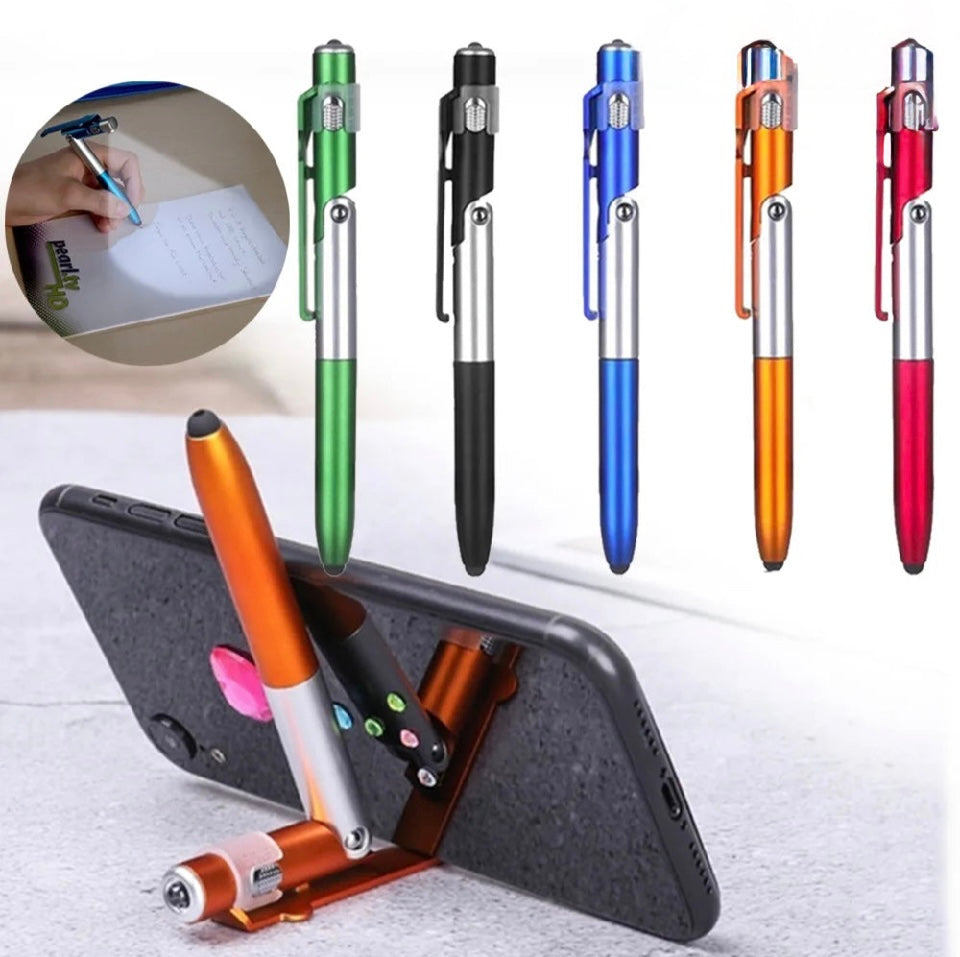 Stylo Bille 4-en-1 Pliable avec Stylet Tactile STONEGO, Lampe LED et Support pour Smartphone/Tablette