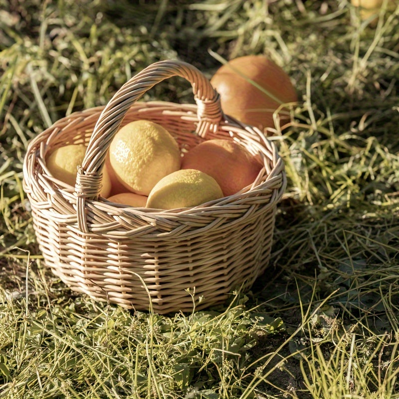 Glamorous style handwoven rattan and wicker mini picnic basket with open top design for storage and decoration