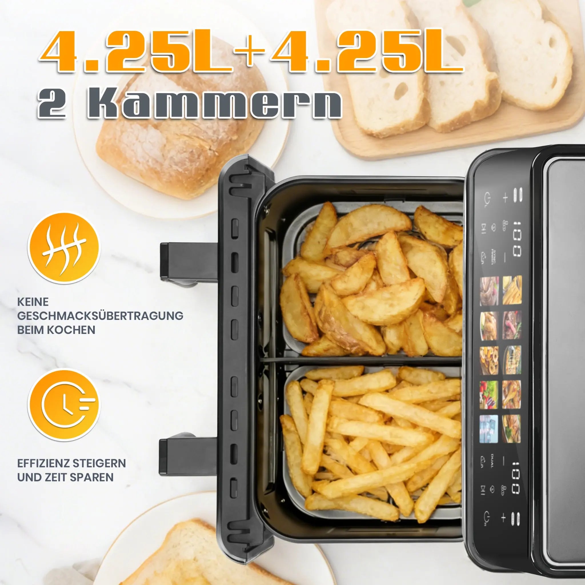 Friteuse à Air Chaud 8,5 L 2000 W – LED Tactile, 10 Programmes, Sans Huile, Familiale