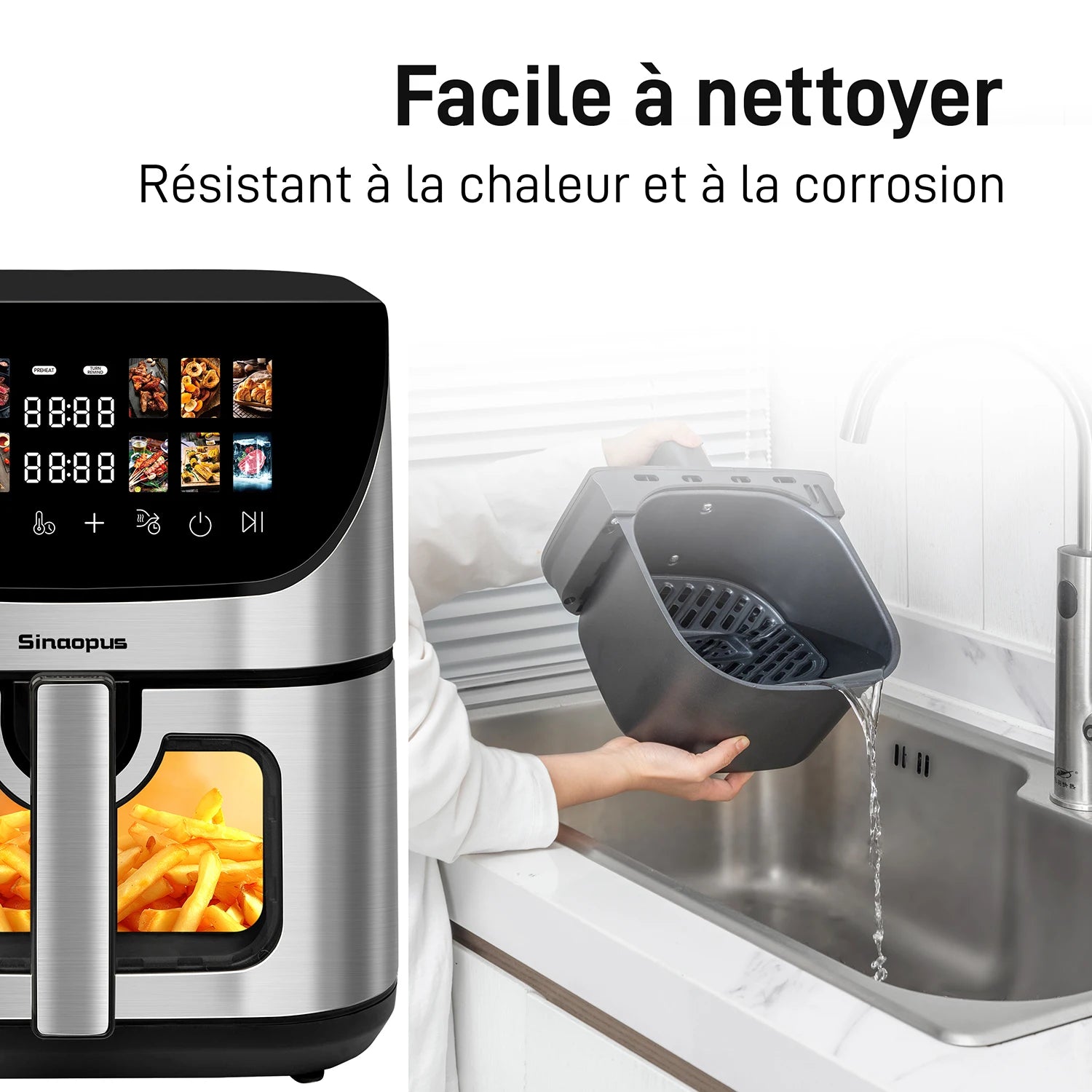 Friteuse à Air Chaud Multifonctionnelle Sinaopus 8,5 L – Panier Unique, Écran Tactile LED, Fenêtre de Visualisation