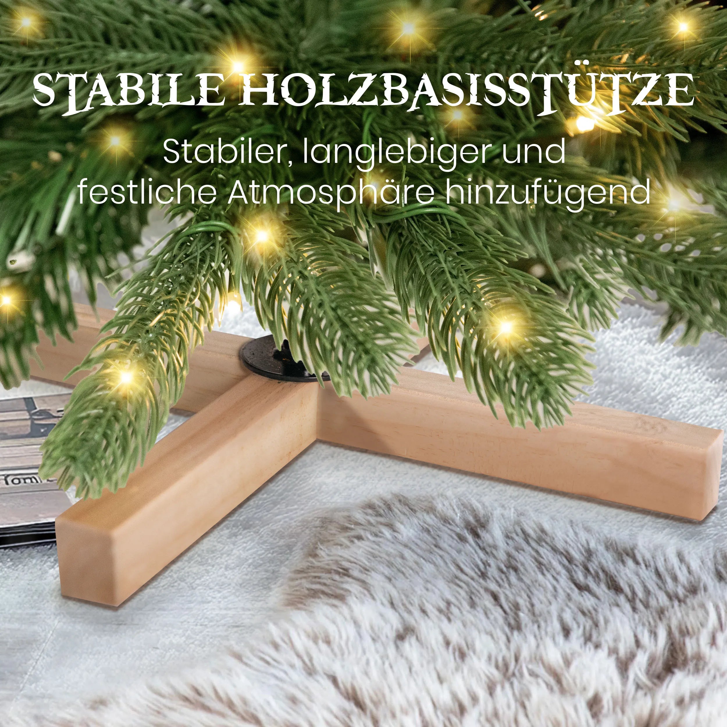 Arbre de Noël Artificiel avec Lumières LED – 180/210/235 cm, PVC & PE, Pied en Bois