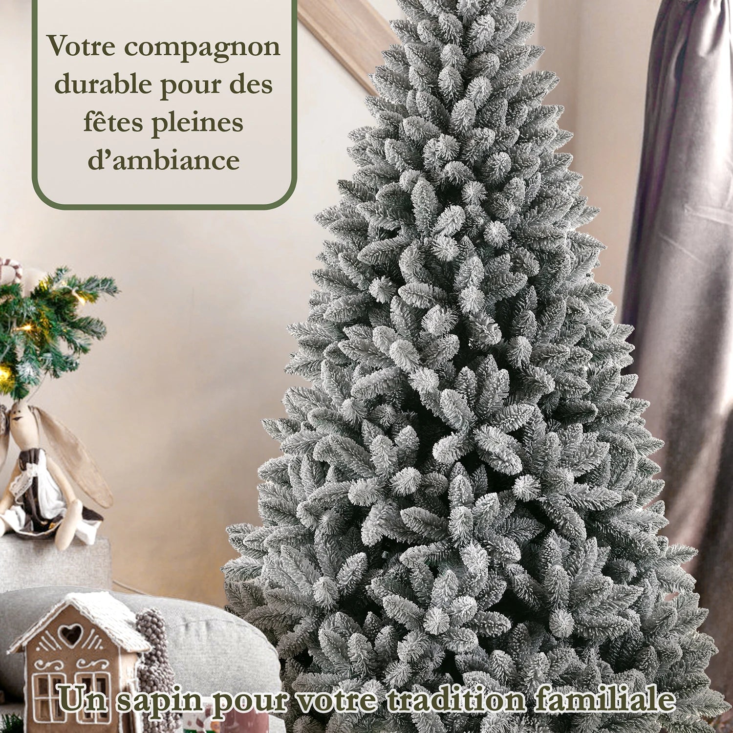 Arbre de Noël Artificiel Blanc Neige en PVC – 180/210 cm, 989/1381 Pointes, Support Métal