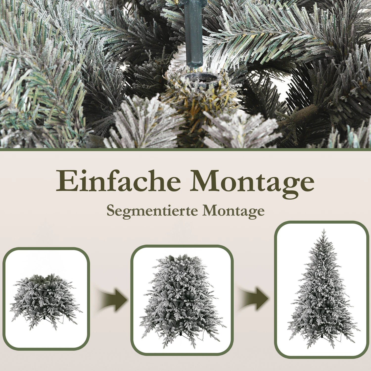 Arbre de Noël Artificiel Neige Blanche 210 CM – PVC+PE, 380 LED, Support Métallique