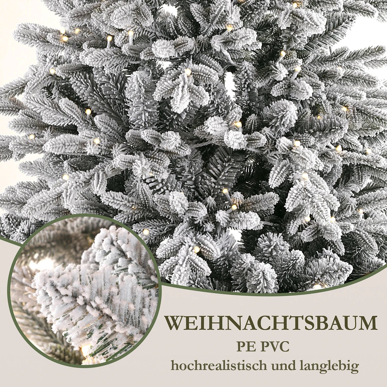 Arbre de Noël Artificiel Neige Blanche 210 CM – PVC+PE, 380 LED, Support Métallique