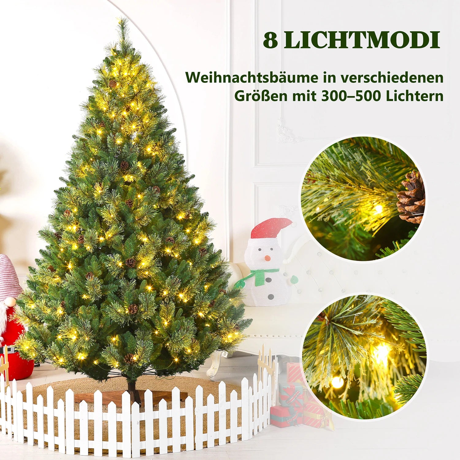 Arbre de Noël Artificiel PVC+PE – 180/210/235 CM, LED, Support Bois