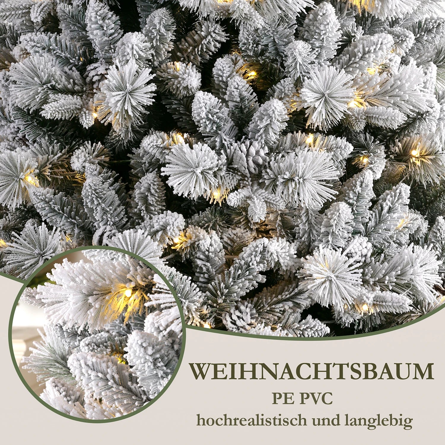 Arbre de Noël Artificiel Neige Blanche – PVC+PE, LED Blanc Chaud, Support Métallique