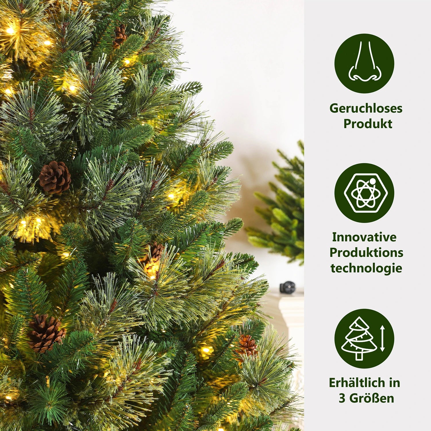 Arbre de Noël Artificiel PVC+PE – 180/210/235 CM, LED, Support Bois