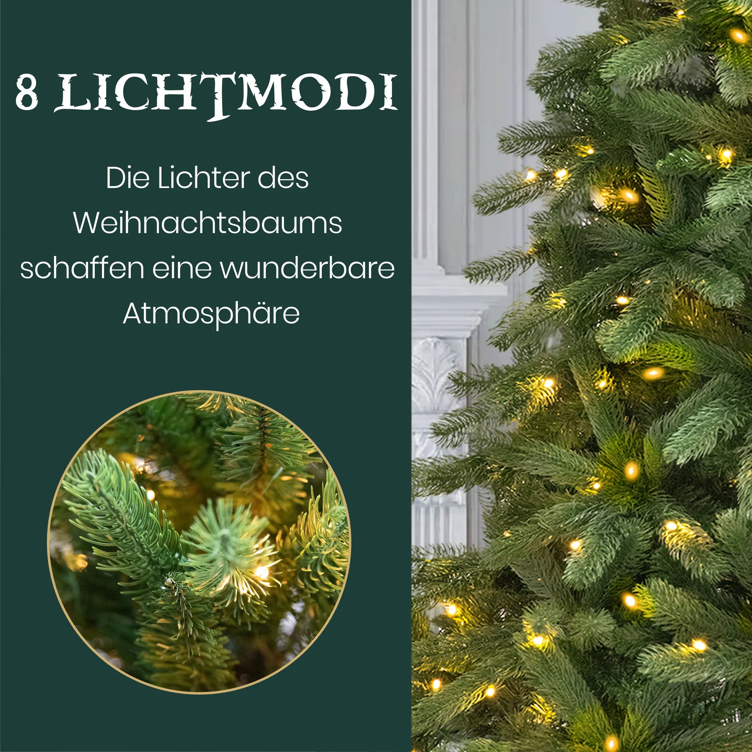 Arbre de Noël Artificiel avec Lumières LED – 180/210/235 cm, PVC & PE, Pied en Bois