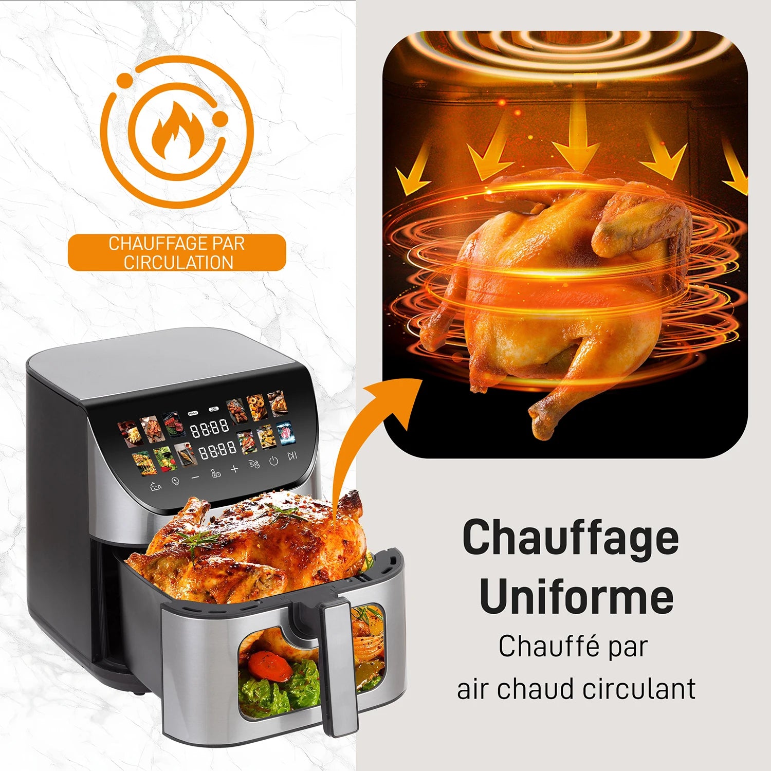 Friteuse à Air Chaud Multifonctionnelle Sinaopus 8,5 L – Panier Unique, Écran Tactile LED, Fenêtre de Visualisation