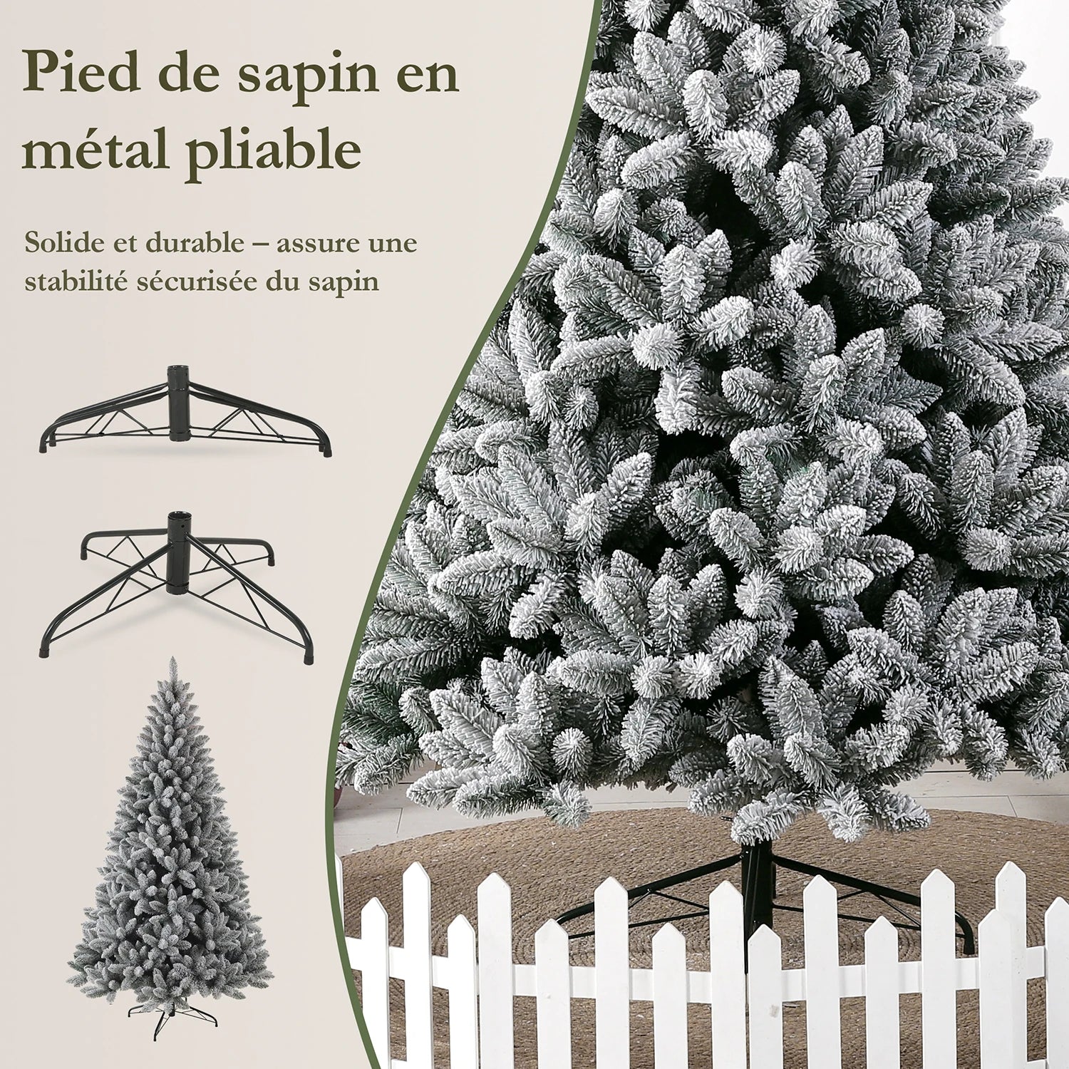 Arbre de Noël Artificiel Blanc Neige en PVC – 180/210 cm, 989/1381 Pointes, Support Métal