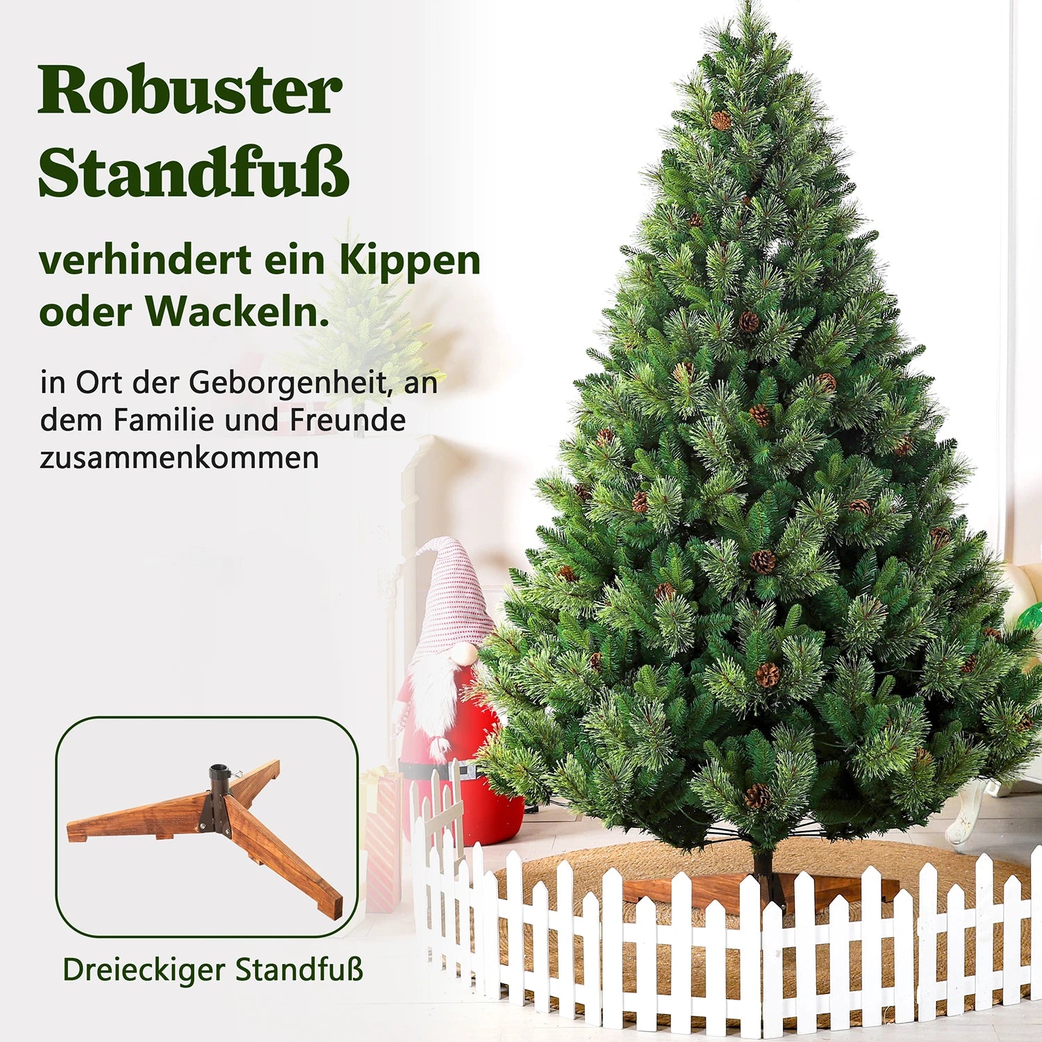 Arbre de Noël Artificiel PVC+PE – 180/210/235 CM, LED, Support Bois