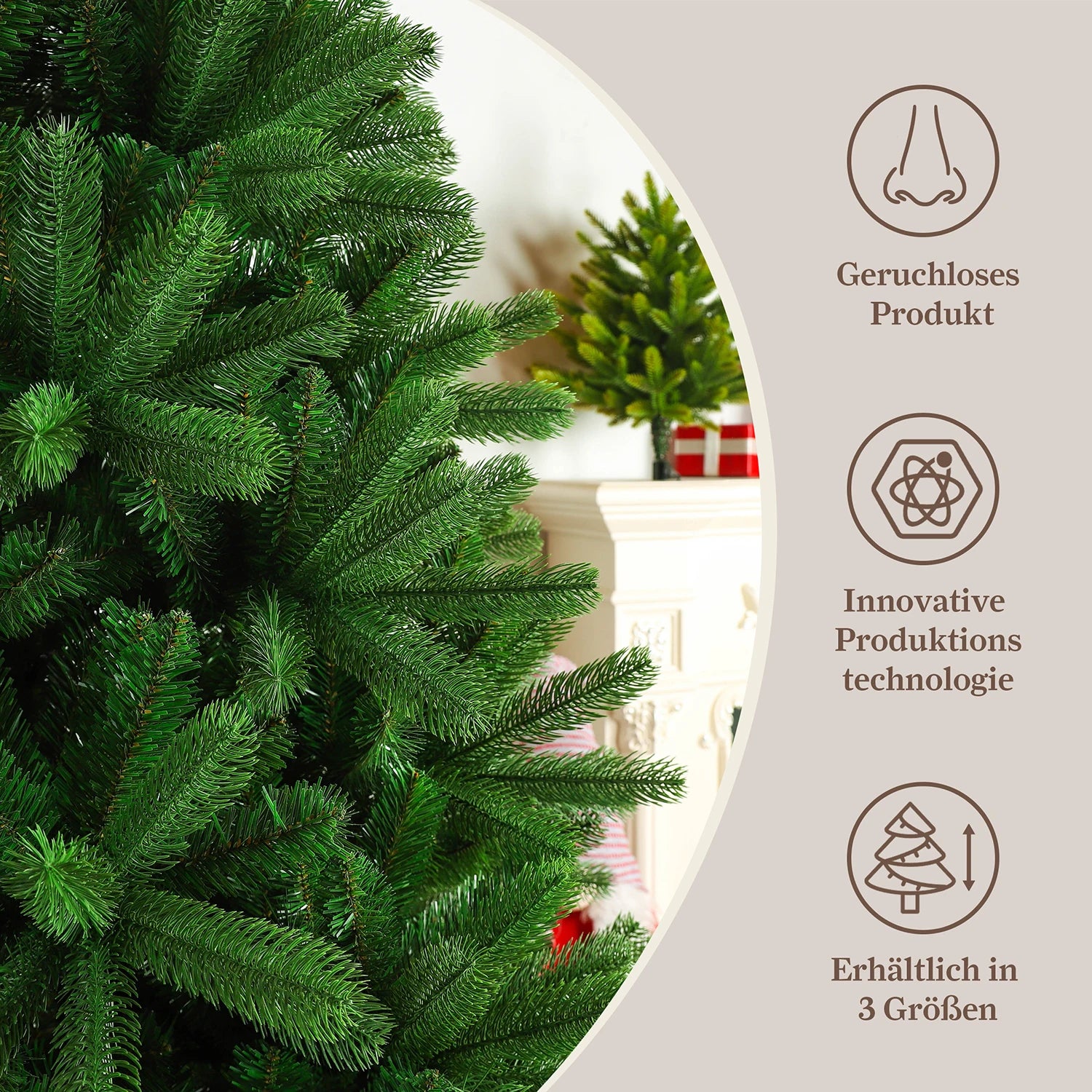 Artificial Christmas tree 180 cm, 1180 tips, PVC + PE, wooden stand, foldable, indoor/outdoor decorations