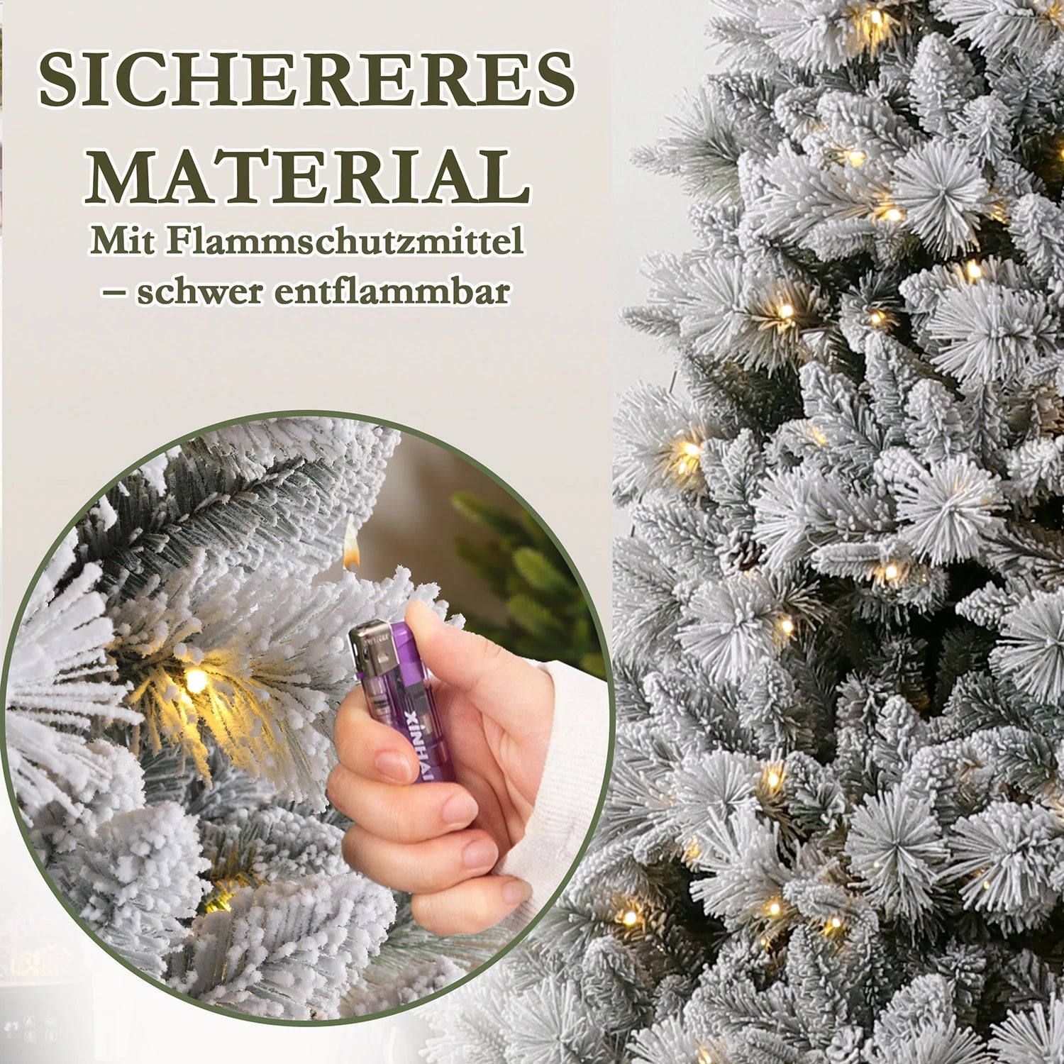 Arbre de Noël Artificiel Neige Blanche – PVC+PE, LED Blanc Chaud, Support Métallique