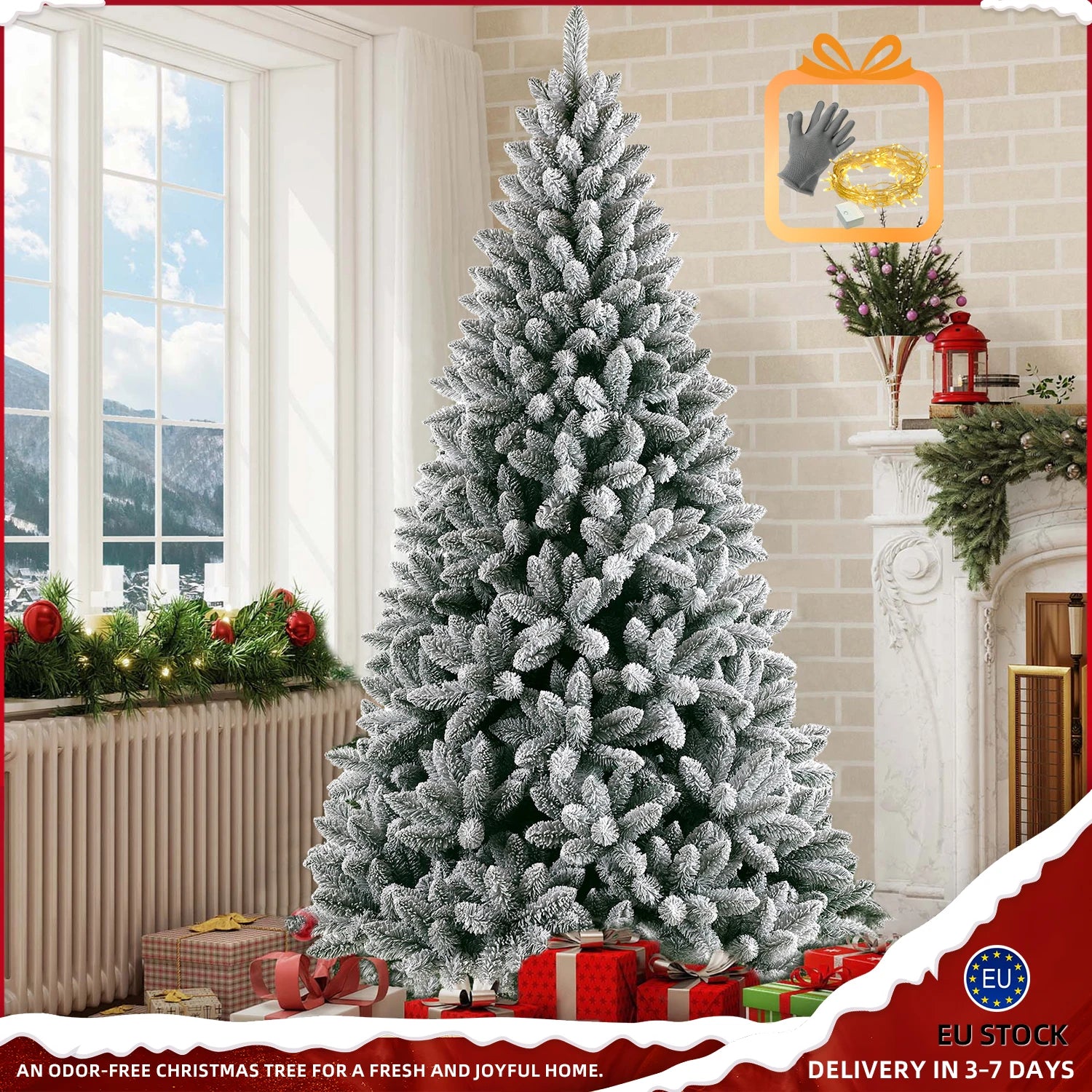 Arbre de Noël Artificiel Blanc Neige en PVC – 180/210 cm, 989/1381 Pointes, Support Métal